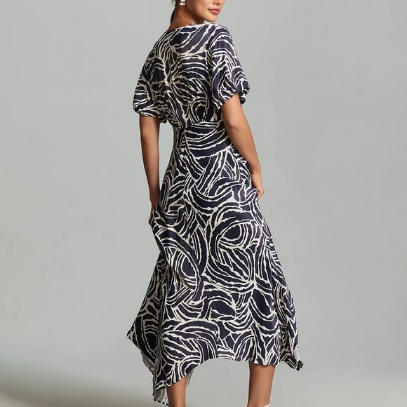 HTF By Anthropologie Short-Sleeve V-Neck Button-Front Midi Dress - Picture 2 of 9